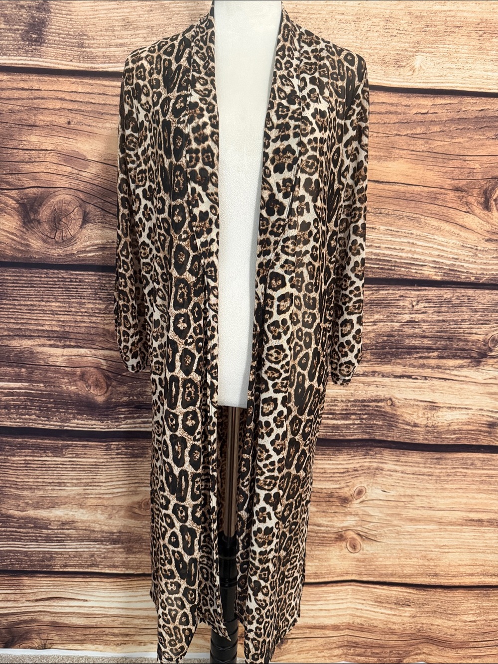 Leopard Print Open-Front Kimono Shrug - Brown/Black